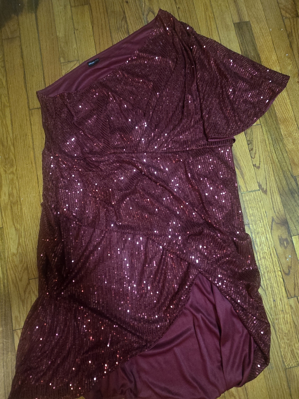 One-Shoulder Sequin Evening Dress in Deep Wine